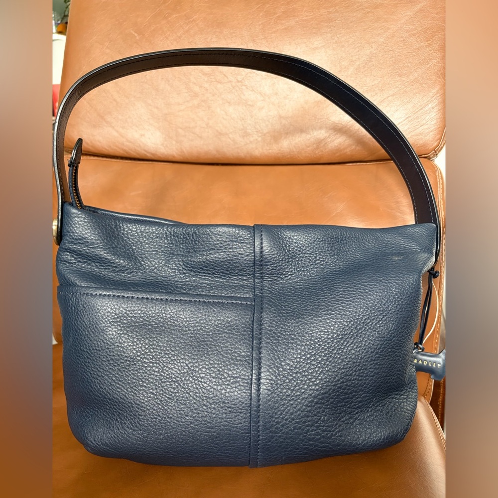 Authentic Radley London Navy Blue Leather Shoulder Bag Purse - Picture 2 of 7